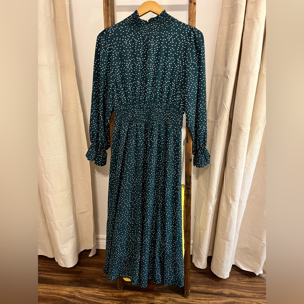 SHEIN Dark Green Polka Dot Long Sleeve Dress
